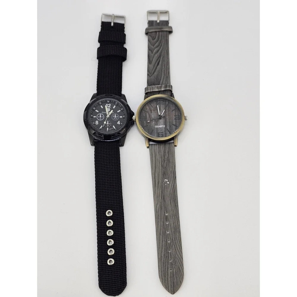 2X Men's Analog Watches 40MM Black Gray Dial Black Gray Bands New Battery